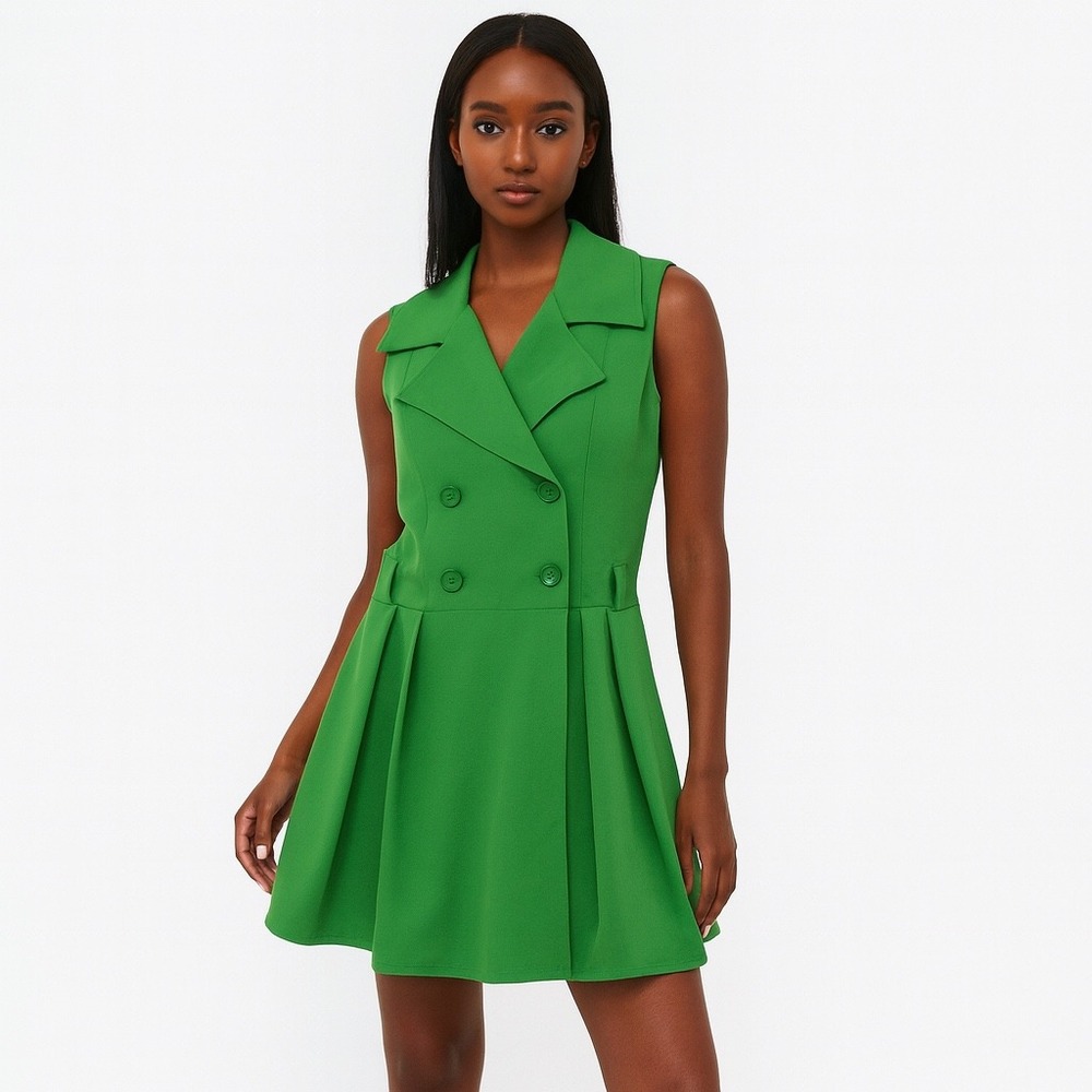 Vamp Deadstock Y2K 90s Women's XL Vintage Green Sleeveless Mini Skater Dress NWT - Picture 1 of 9